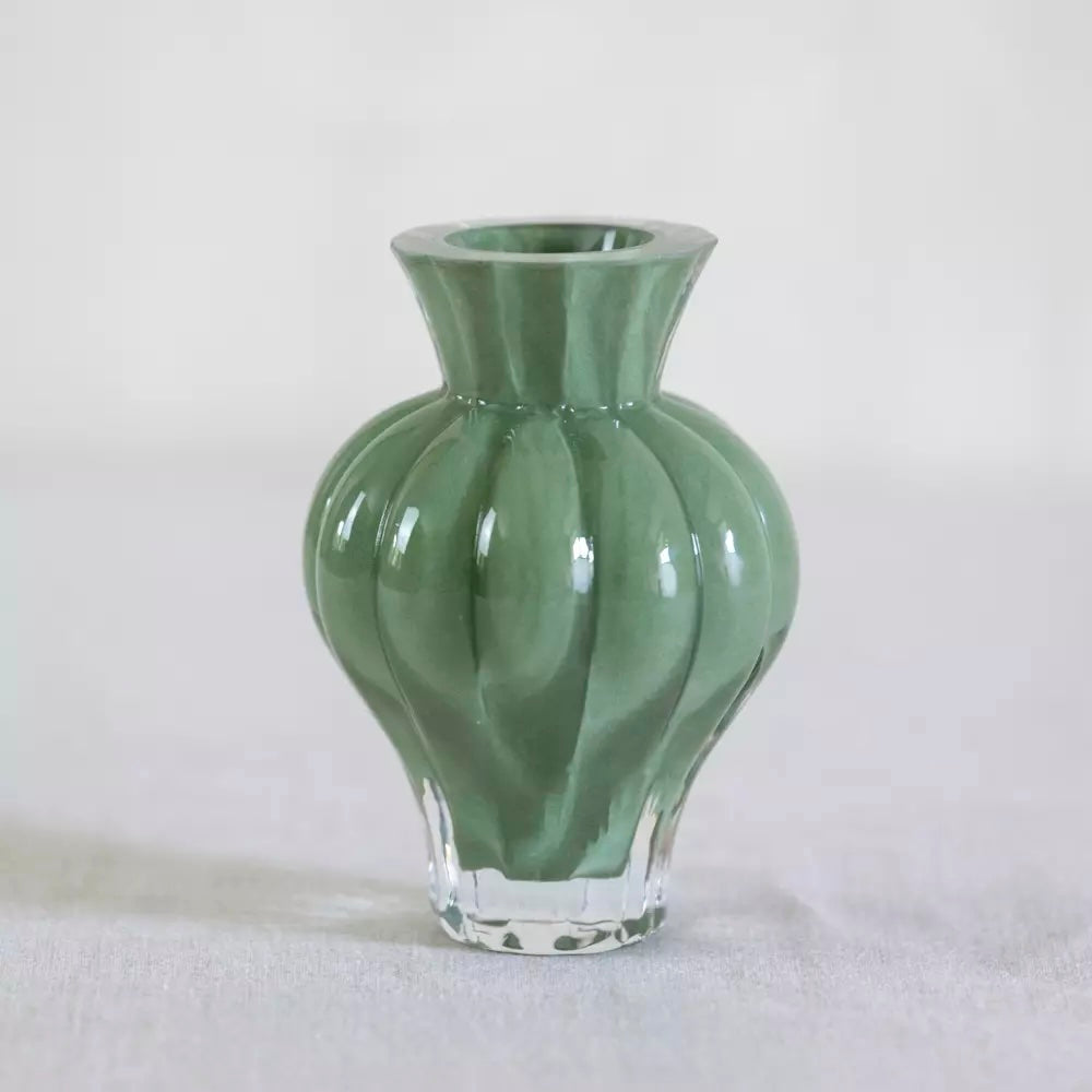 Soft Green Ribbed Glass Bud Vase from Source for the Goose, perfect for floral displays and home decor.