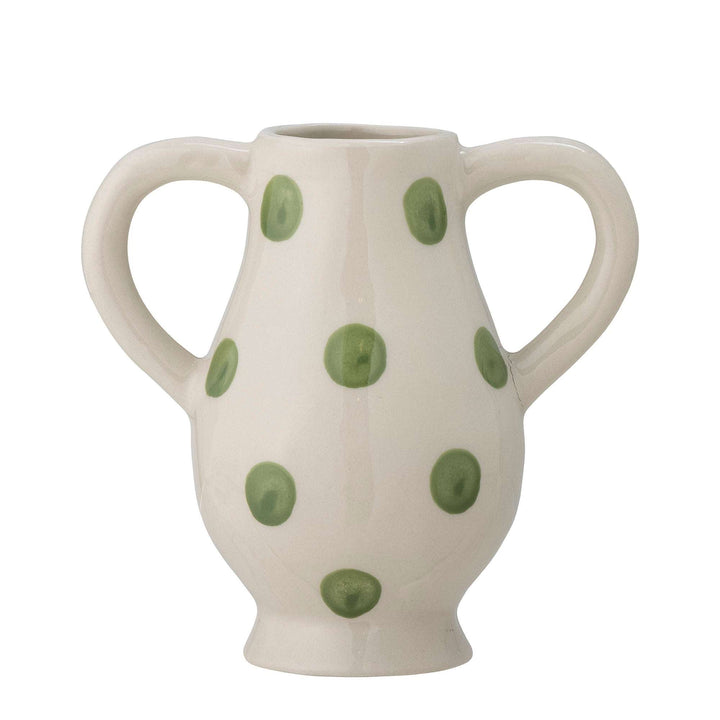 Green Polka Dot Vase with two handles by Bloomingville for sale at Source for the Goose, Devon