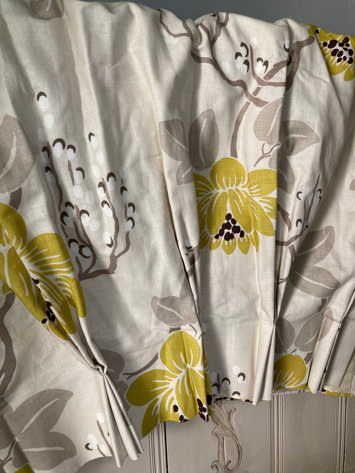 lime and chocolate colour floral design on handmade curtains