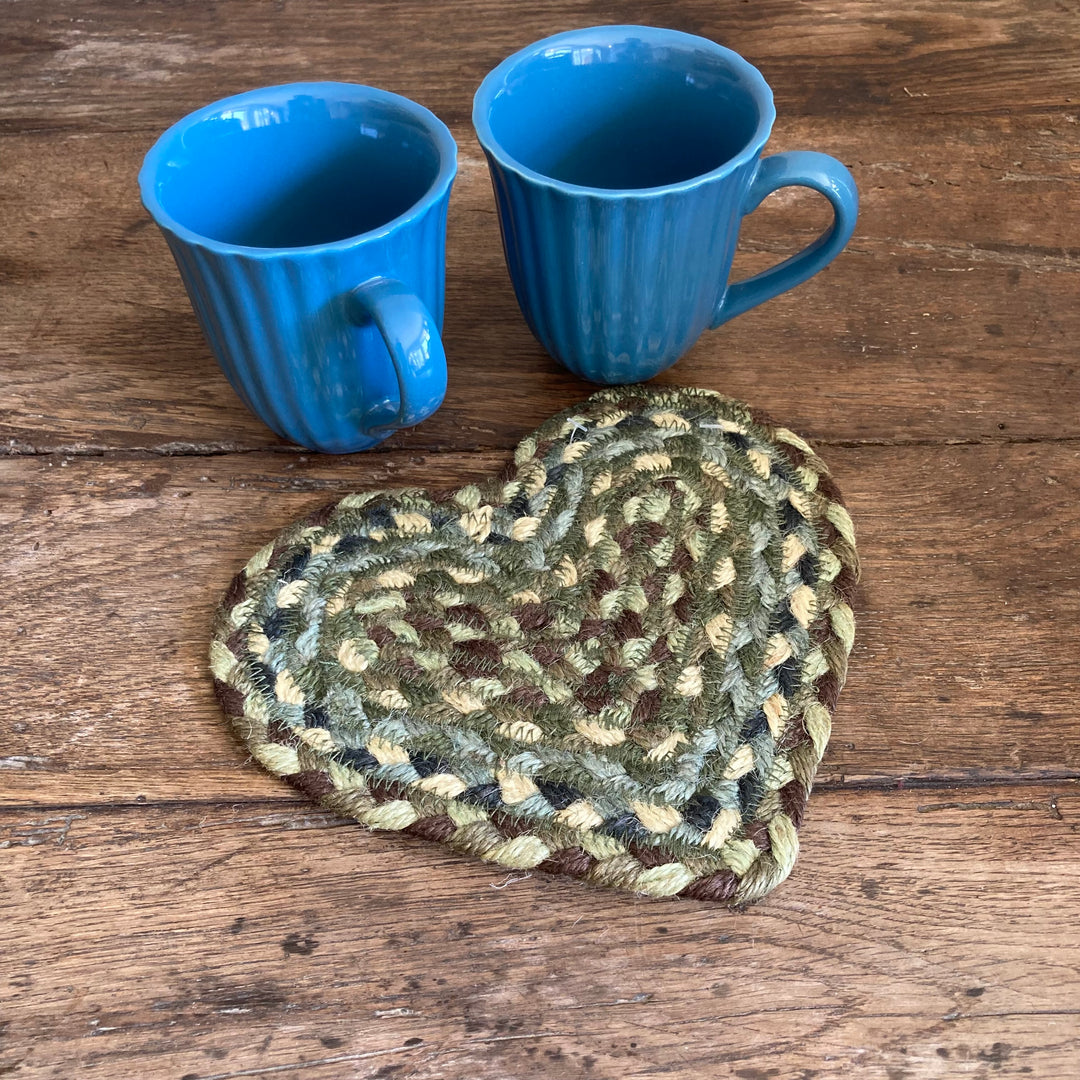 jute heart coaster by the braided rug company in hedgerow green