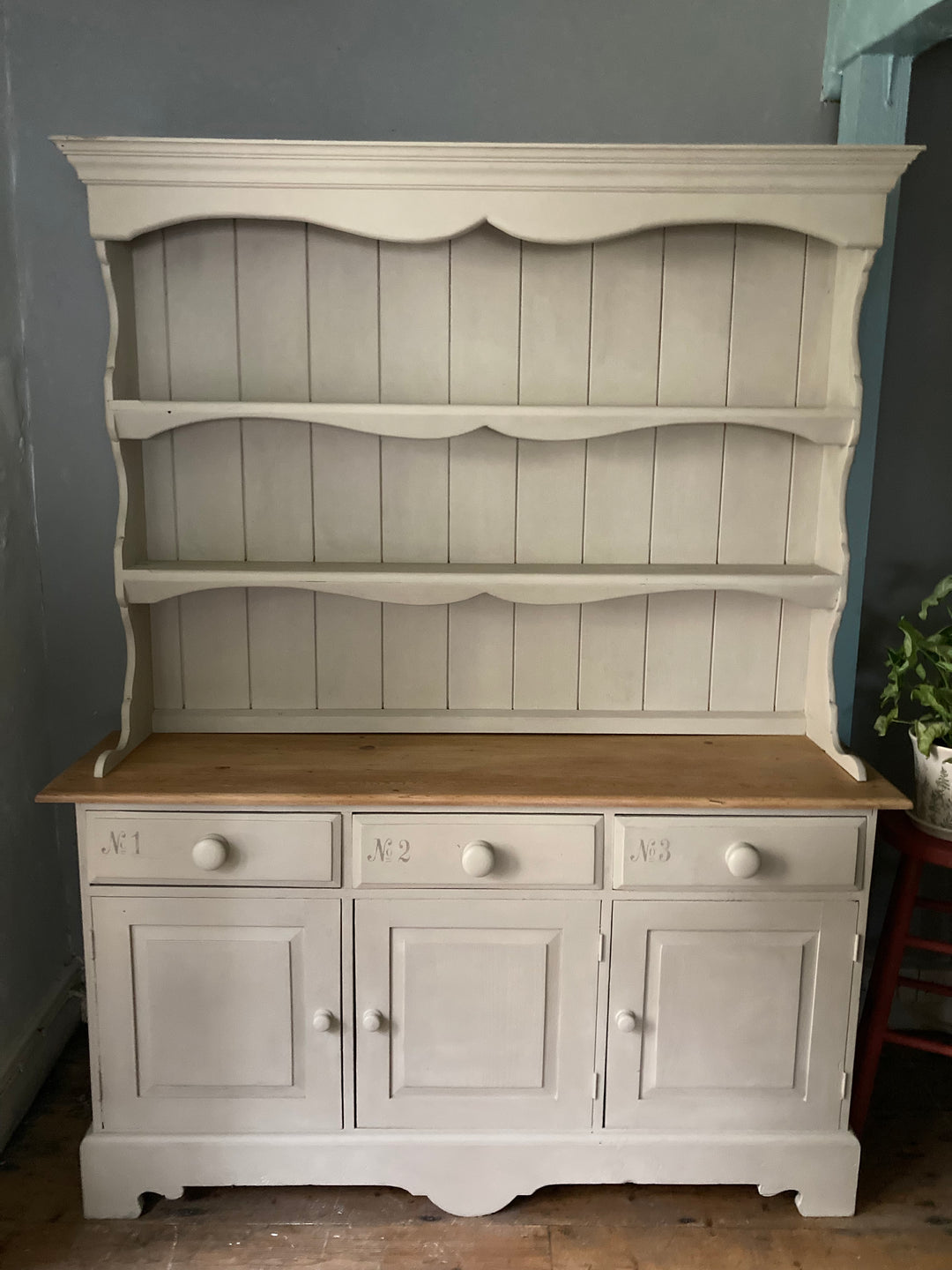 Large Painted Pine Dresser in Annie Sloan Country Grey for sale at Source for the Goose, Devon