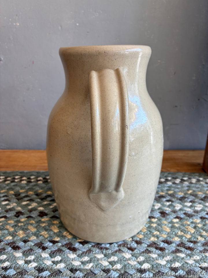 Large Stoneware Studio Pottery Jug with unique spout and soft putty glaze, ideal for flowers or water.