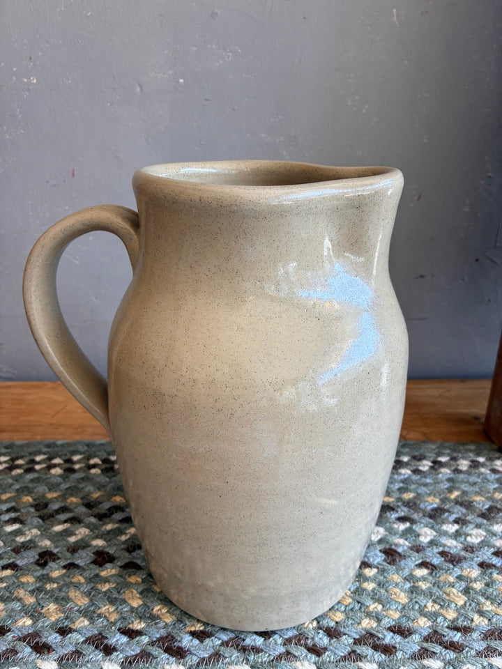 Large Stoneware Studio Pottery Jug in soft putty glaze, ideal for cottage garden flowers or serving water.