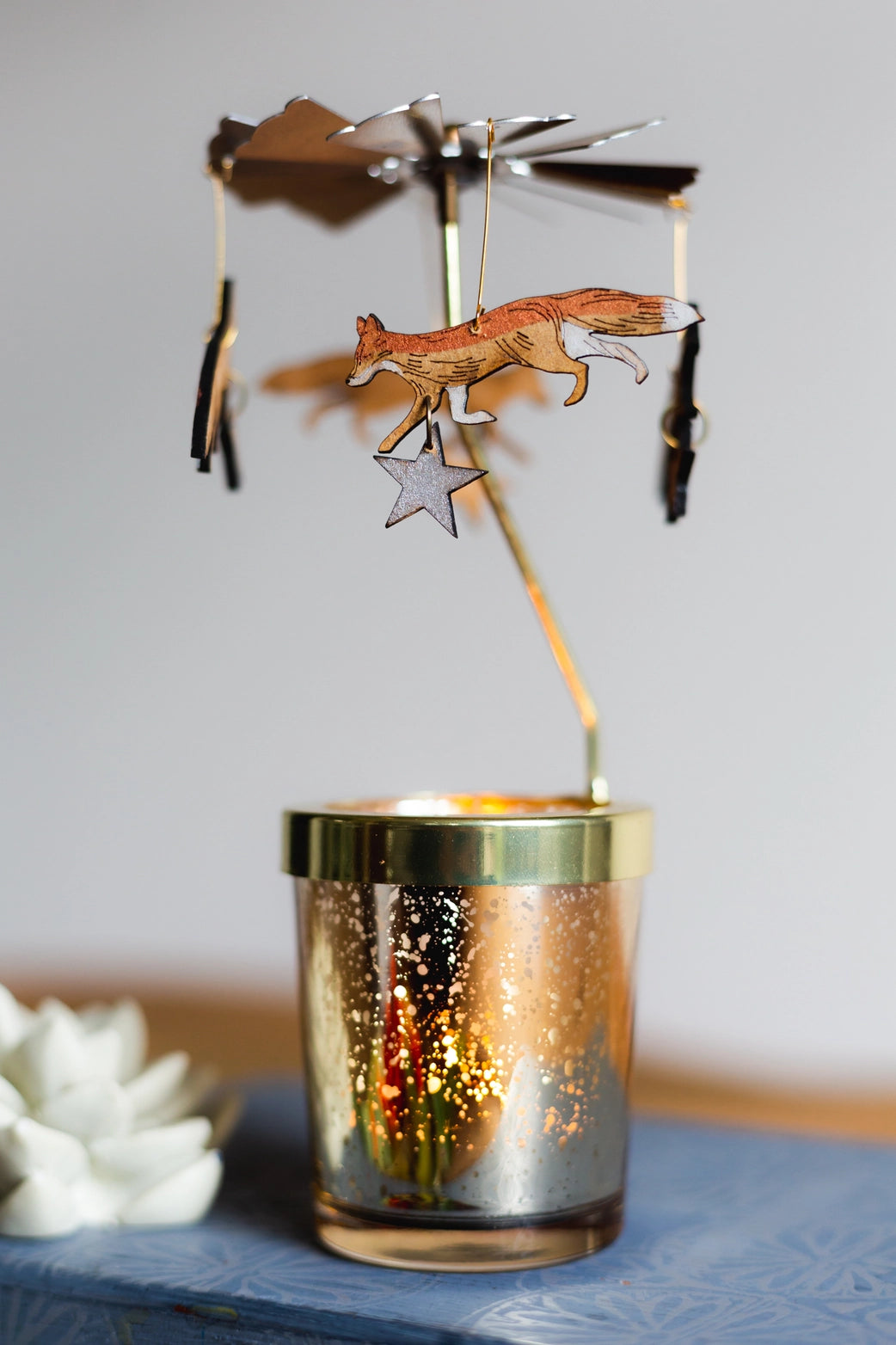 Fox Candle Carousel by Lily Faith – Spinning Christmas Tealight Holder featuring a fox design.