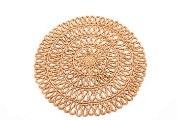 Round Hand Woven Jute Tablemat from Source for the Goose, Devon, showcasing intricate circular design and natural texture.