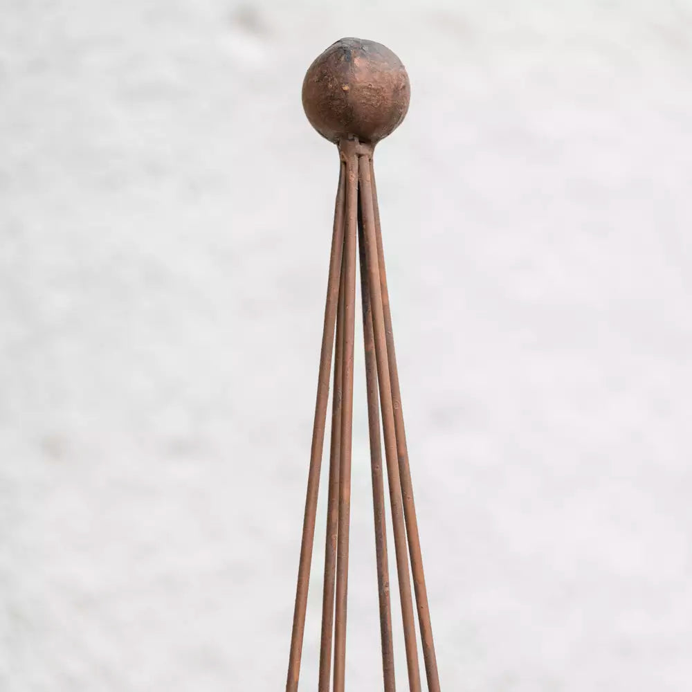 Metal garden obelisk plant support with antique brown finish, perfect for climbing plants, from Source for the Goose, Devon.