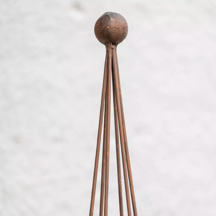 Metal garden obelisk plant support with antique brown finish, perfect for climbing plants, from Source for the Goose, Devon.