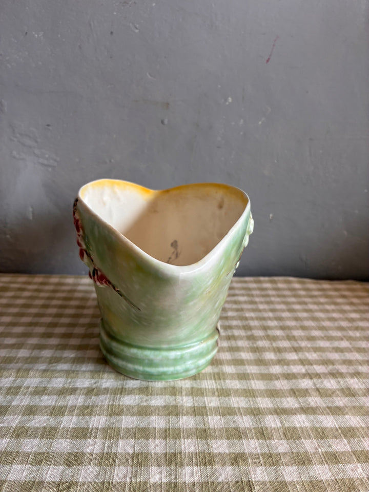 Vintage Sylvac Apple Blossom Vase with three-dimensional apple blossom motif in soft pink and white.