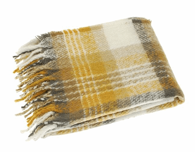 Faux Mohair Ochre Yellow Throw by Waltons of Yorkshire