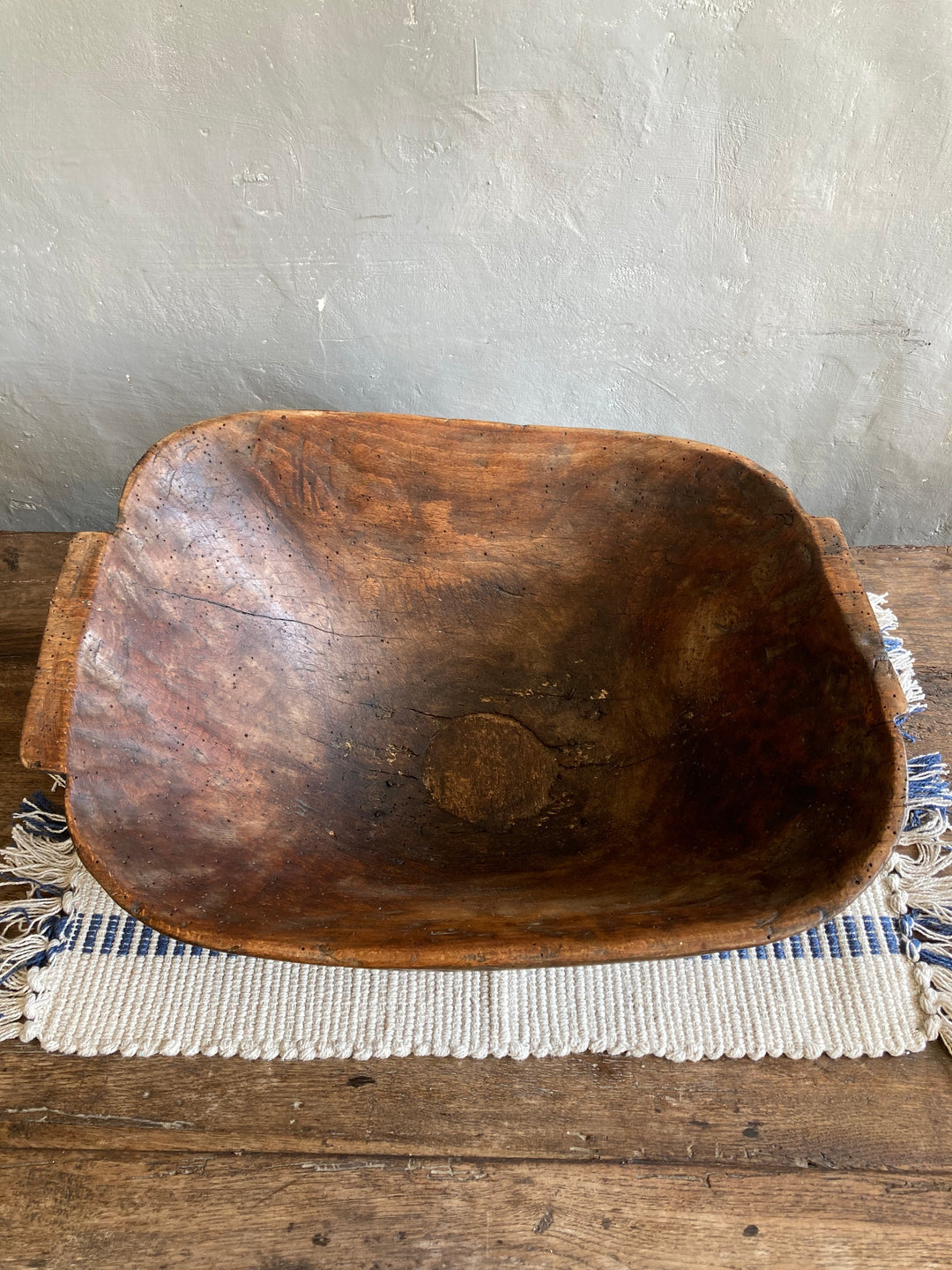 Vintage Carved Wooden Dough Bowl