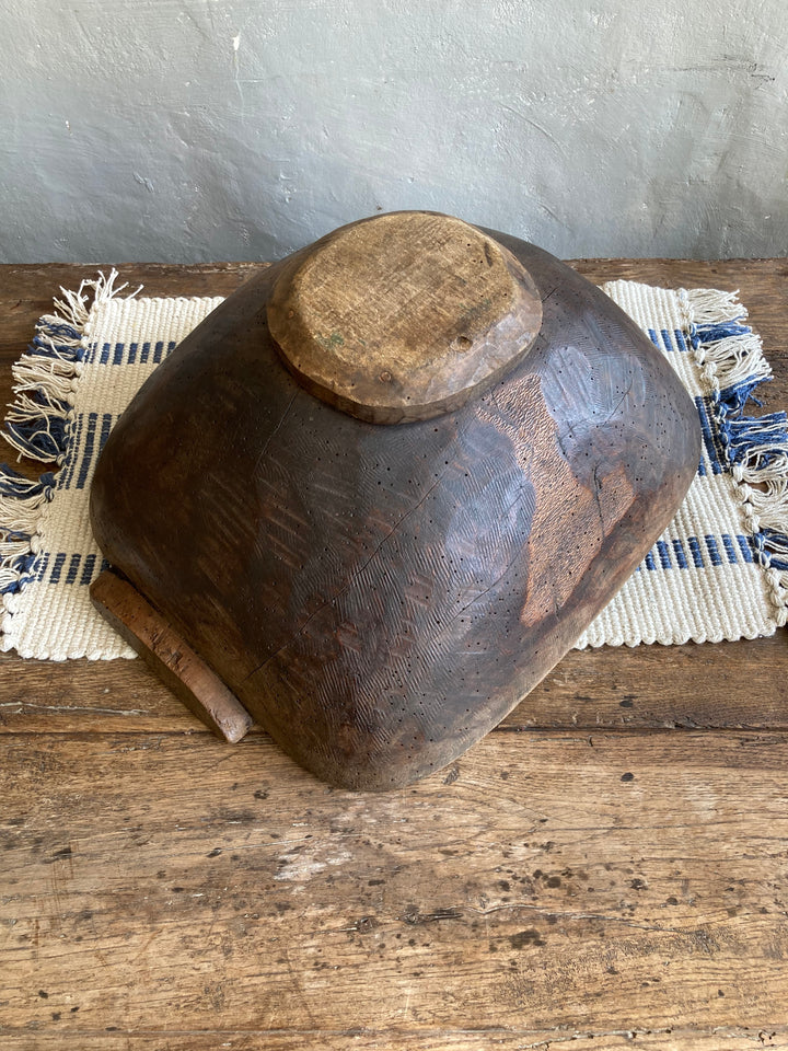 Vintage Carved Wooden Dough Bowl