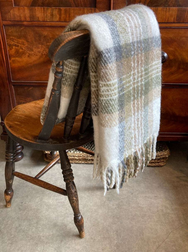 olive green check faux mohair throw