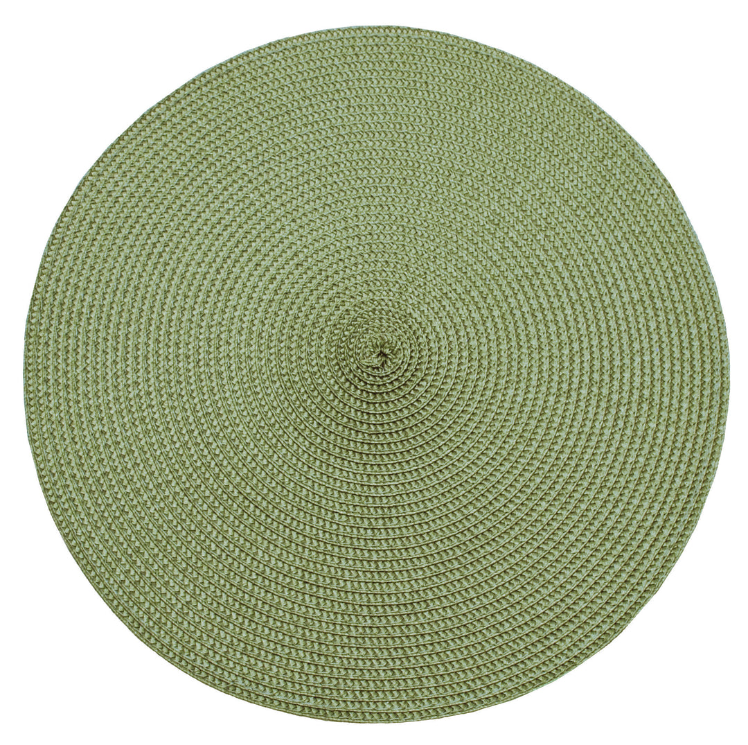 Woven Olive Green Circular Placemat displaying a ribbed pattern, perfect for enhancing dining table aesthetics.