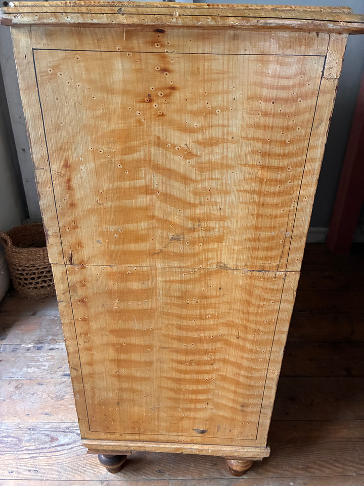 19th Century Scumbled Pine Chest of Drawers showcasing faux wood grain detail and original scumbled paint finish.