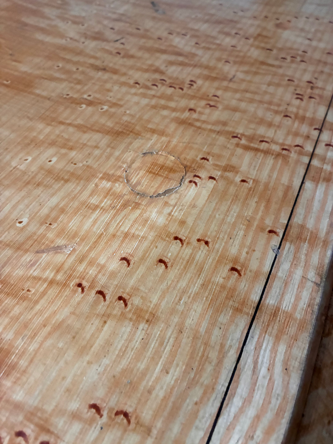 Close-up of the surface texture of a 19th Century Scumbled Pine Chest of Drawers showing original wood grain.