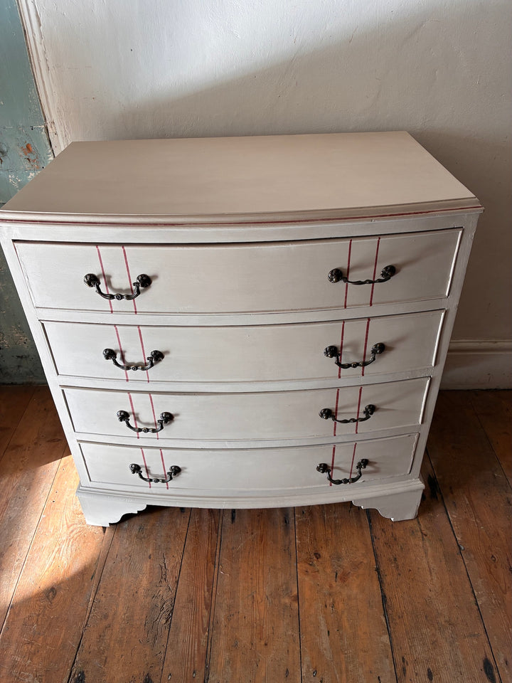 The Georgian Ribbon Chest of Drawers- Hand Painted in Annie Sloan Country Grey with graceful serpentine front and classic details.