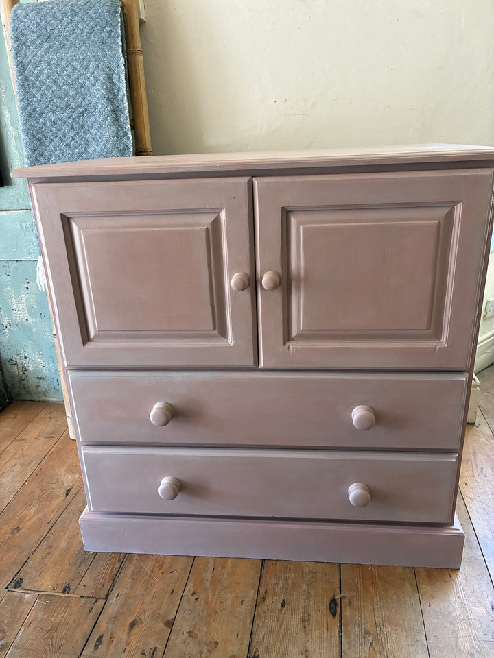 Pretty Painted Cupboard with Drawers in heather tones, handpainted by Source for the Goose, Devon.