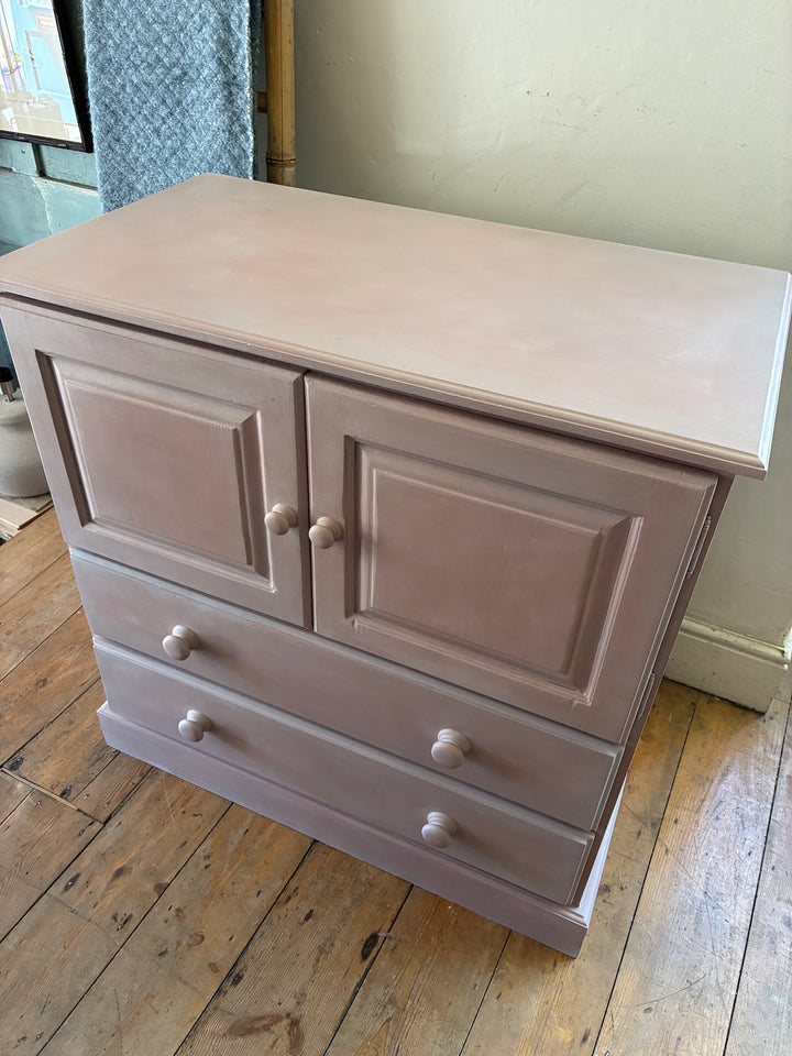 Pretty Painted Cupboard with Drawers in dreamy heather tones, handpainted by Source for the Goose, Devon.
