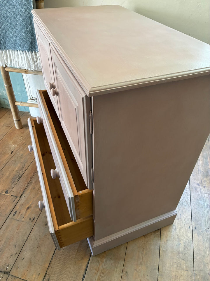 Pretty Painted Cupboard by Source for the Goose, featuring a dreamy heather finish and spacious drawers, perfect for home decor.