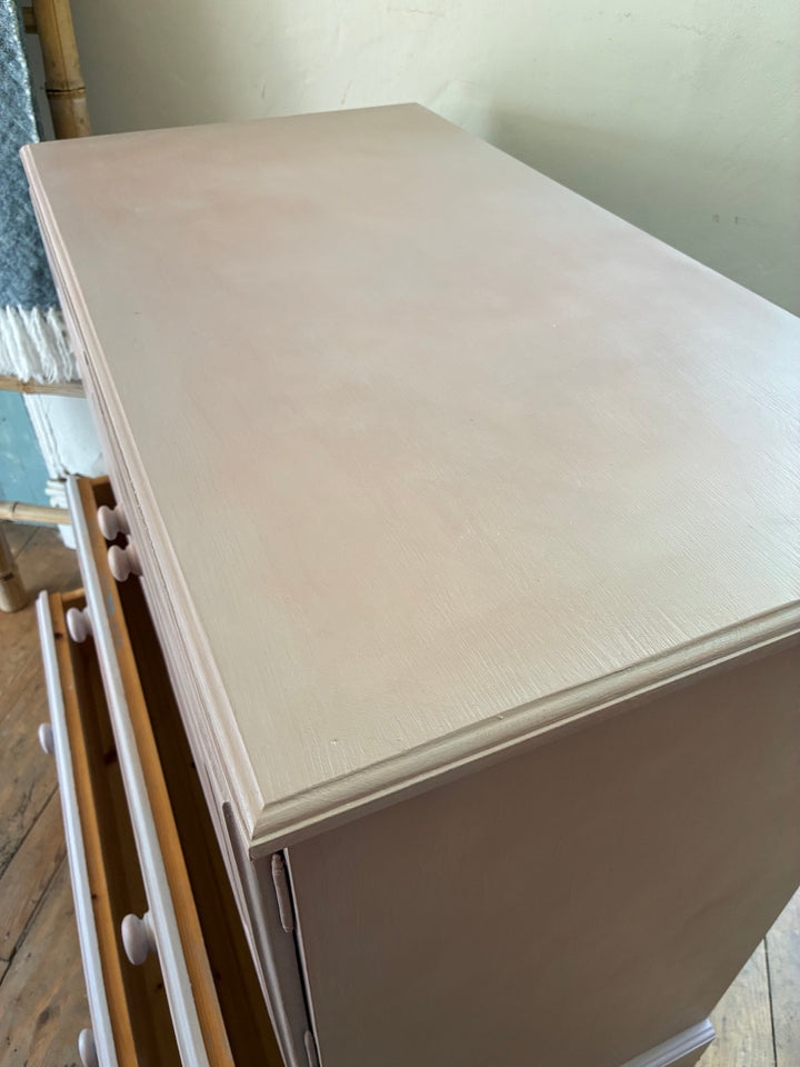 Top view of a beautifully handpainted cupboard in heather tones, by Source for the Goose, Devon.