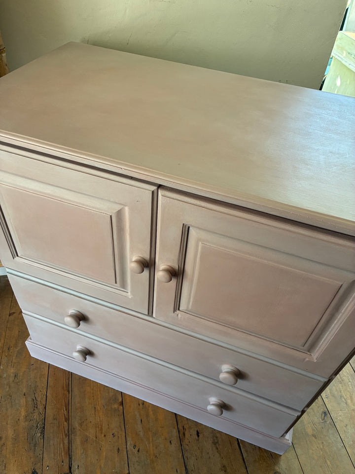 Pretty Painted Cupboard with drawers, handpainted in heather tones by Source for the Goose, Devon.
