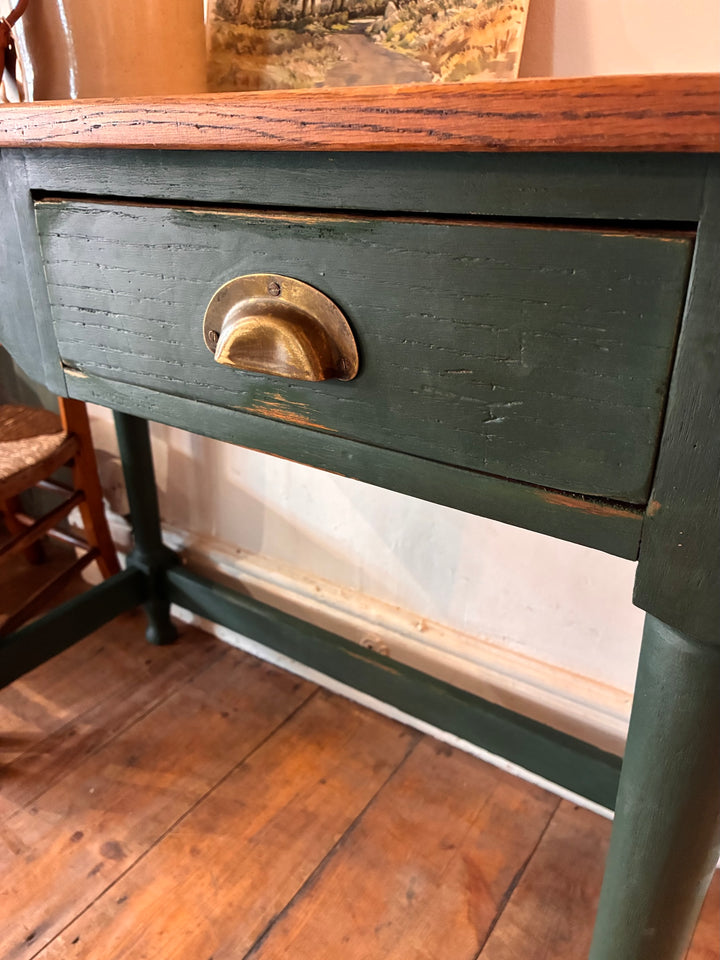 Vintage Painted Desk - Amsterdam Green featuring brass cup handle and dark green finish.