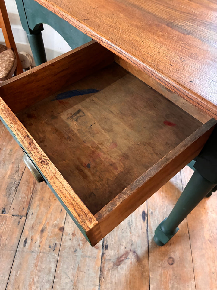 Vintage Painted Desk - Amsterdam Green drawer interior showcasing rustic wood and aged finish.