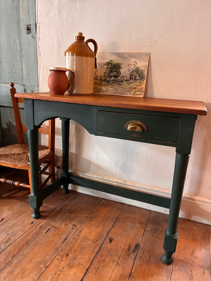 Vintage Painted Desk - Amsterdam Green featuring rich, dark green finish, ornate drawer, and decorative accents.