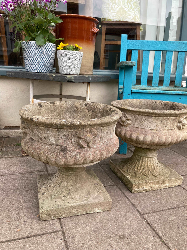 Pair of Weathered Stone Planters