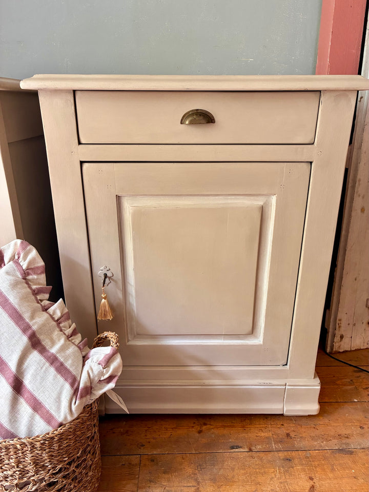 The Manoir - Oversized Painted Side Cupboards showcasing hand painted country house style with soft stone-grey finish.