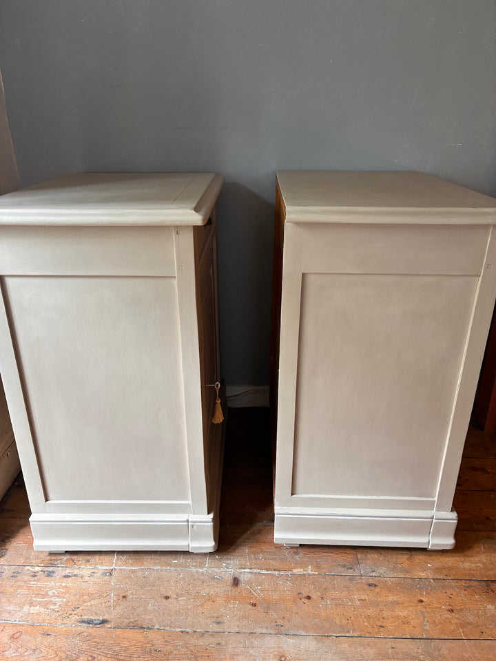 The Manoir - Oversized Painted Side Cupboards showcasing hand painted country house style in soft stone-grey.