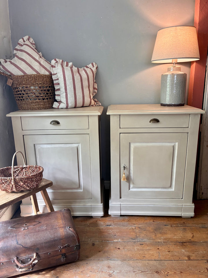 The Manoir - Oversized Painted Side Cupboards in soft stone-grey, hand painted country house style, with stylish accessories.