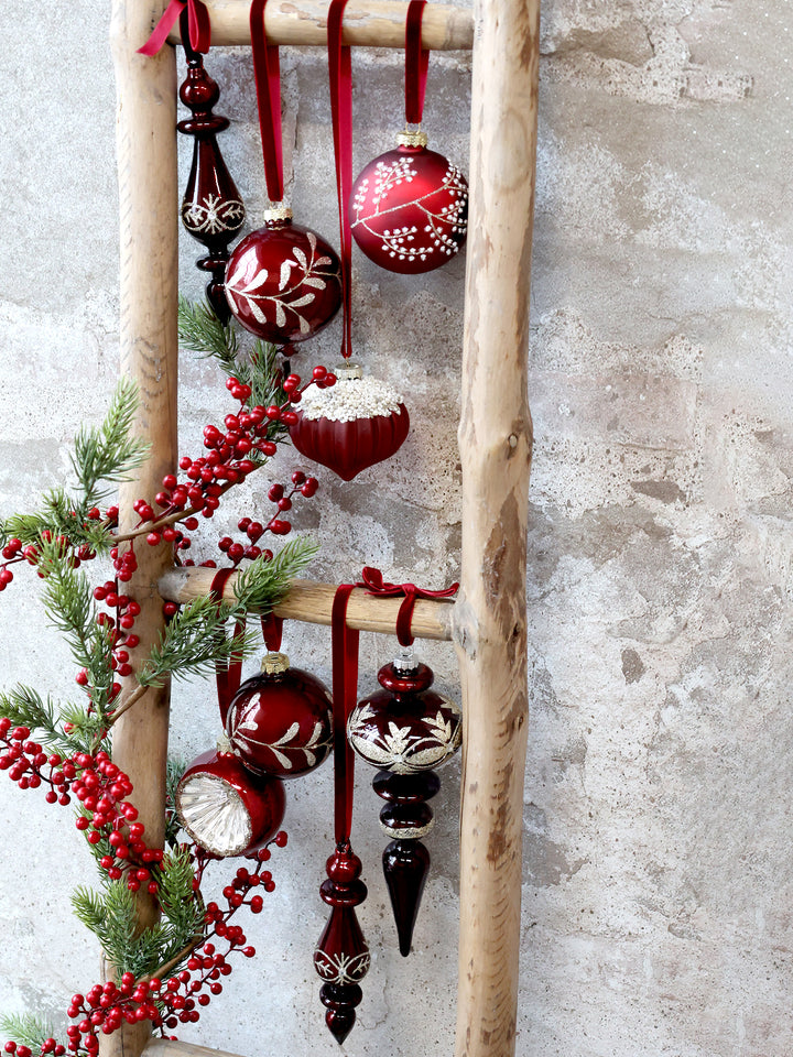 a mix of Christmas hanging decorations including Red French Style Christmas Bauble