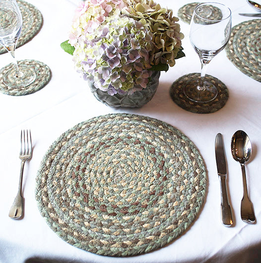 placemats and coasters in Seaspray by The Braided Rug Company