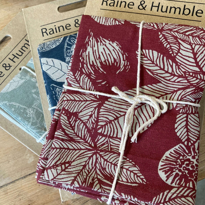 three colour ways in recycled cotton tea towels at Source for the Goose, Devon