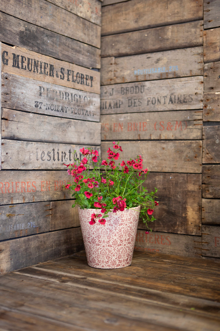 Red Vintage Floral Design Plant Pot