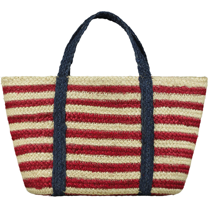 Jute Red and Navy Stripe Tote Bag for sale at Source for the Goose 
