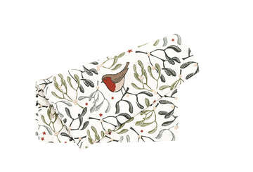 Set of four festive napkins with robin and mistletoe design from Source for the Goose, Devon, made from 100% cotton.