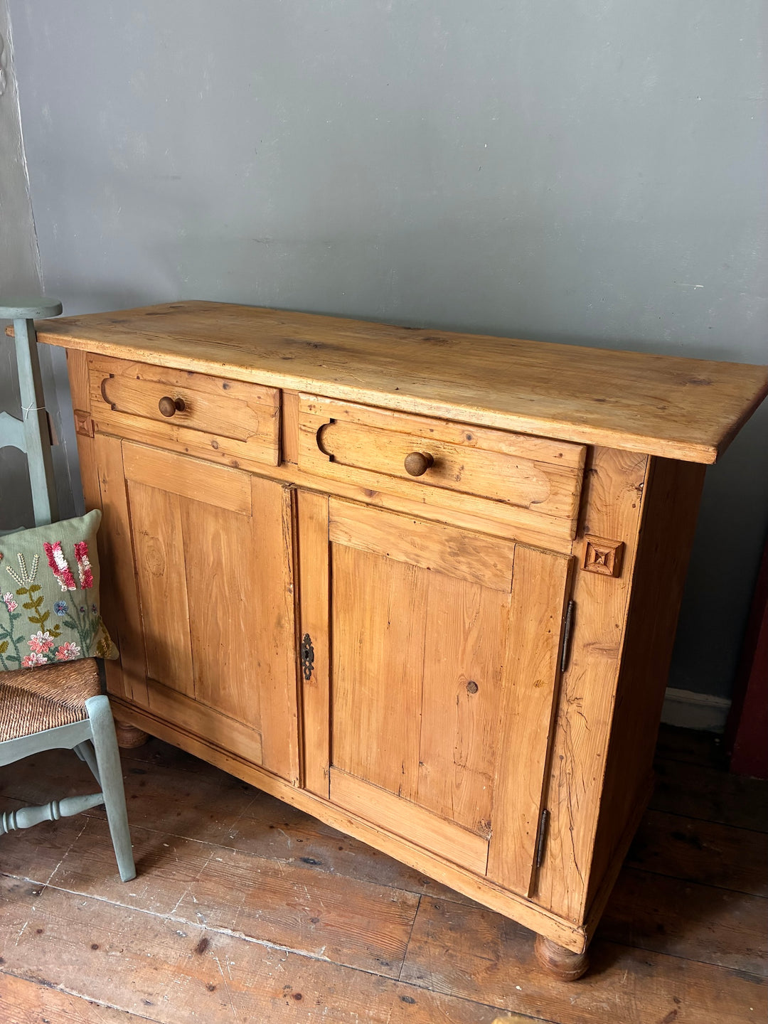 Rustic Antique Pine French Cupboard showcasing genuine antique charm in a warm, natural finish from Source for the Goose Devon.