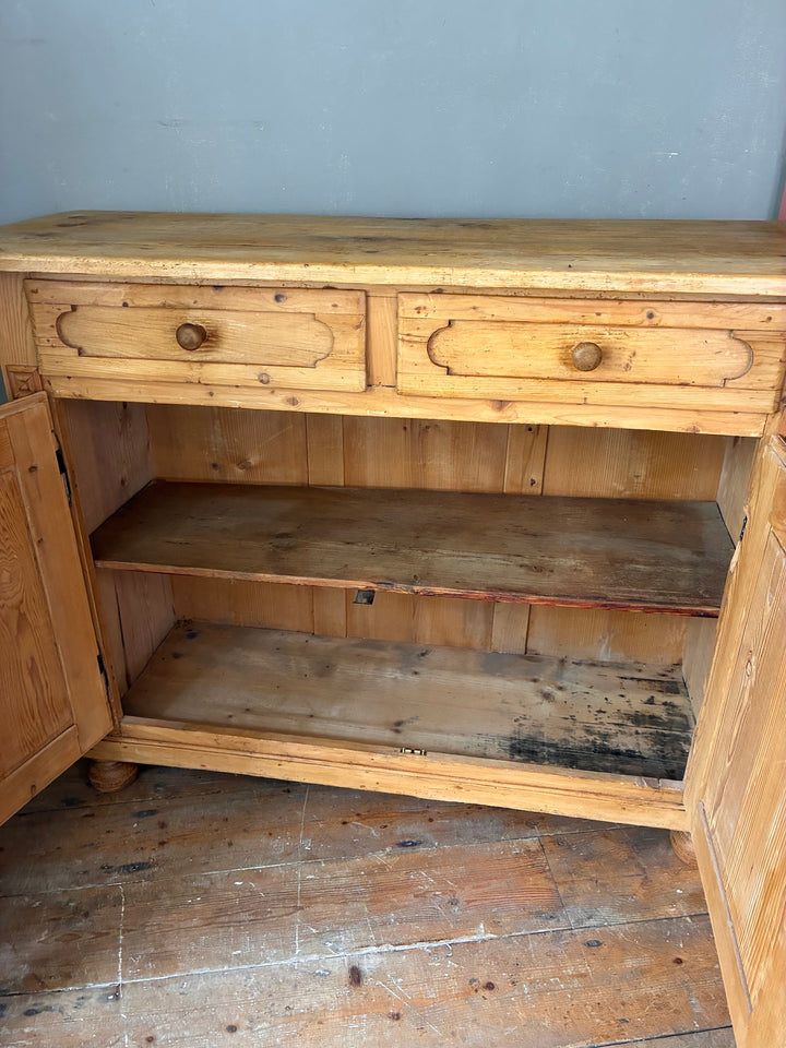 Rustic Antique Pine French Cupboard with two drawers and an open cabinet, sourced from Source for the Goose, Devon.