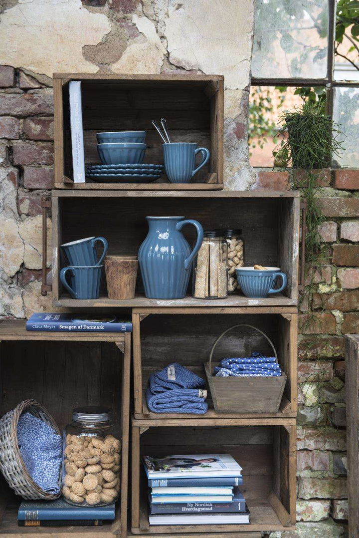 rustic blue mugs and jugs at Source for the Goose, Devon