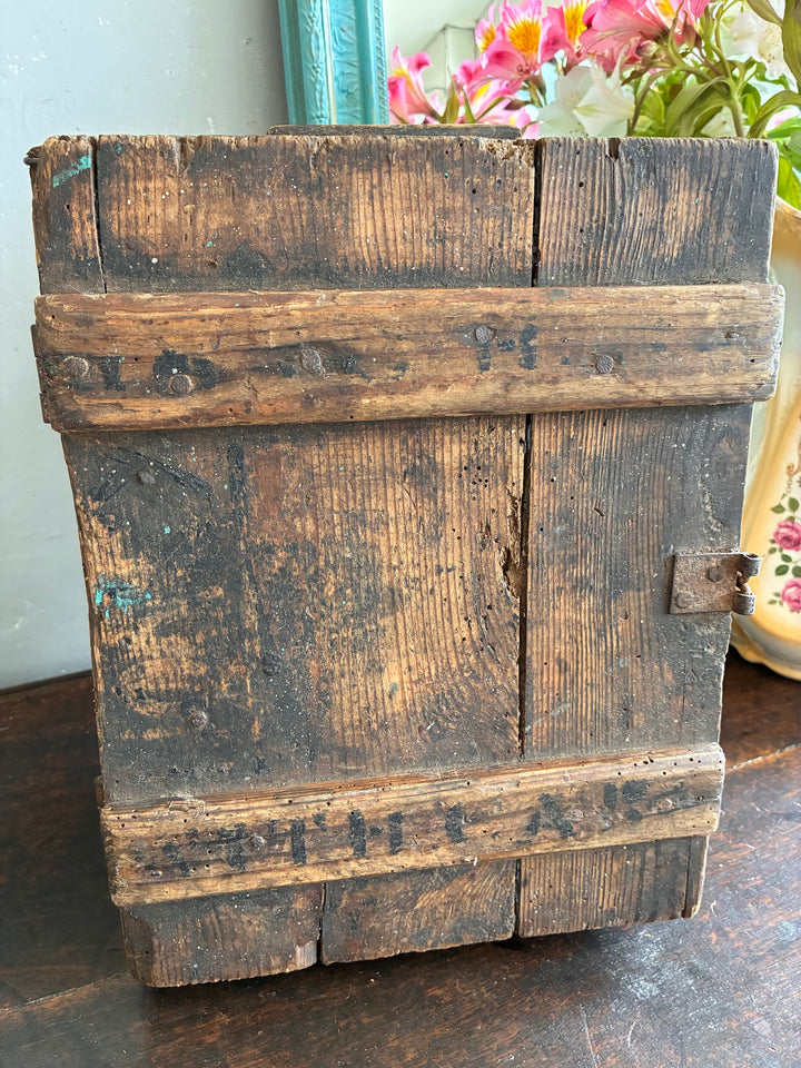 Rustic wooden box with hinged lid, reclaimed coffee crate aesthetic from Source for the Goose, Devon.