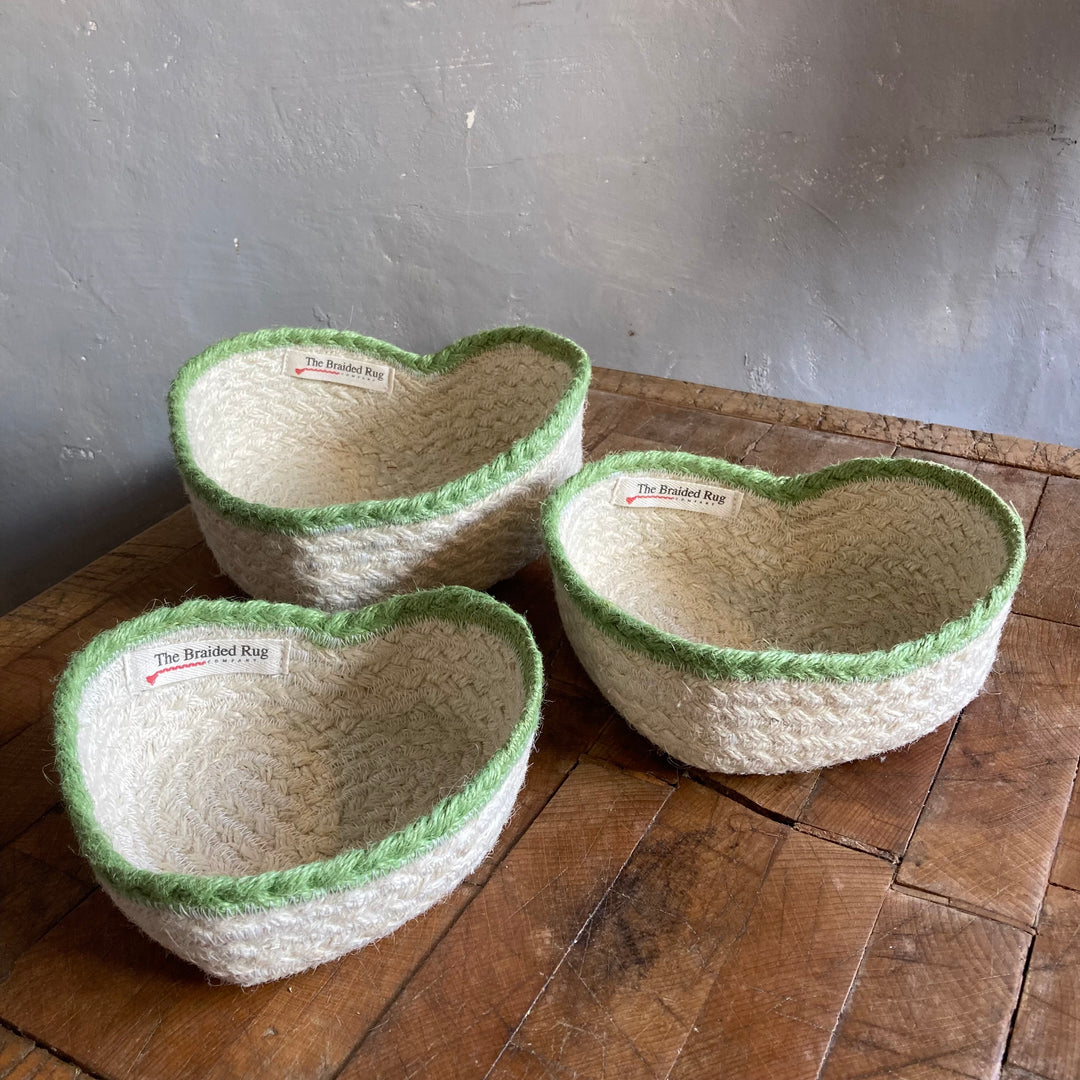 Set of Three Jute Heart Baskets for sale at Source for the Goose, Devon