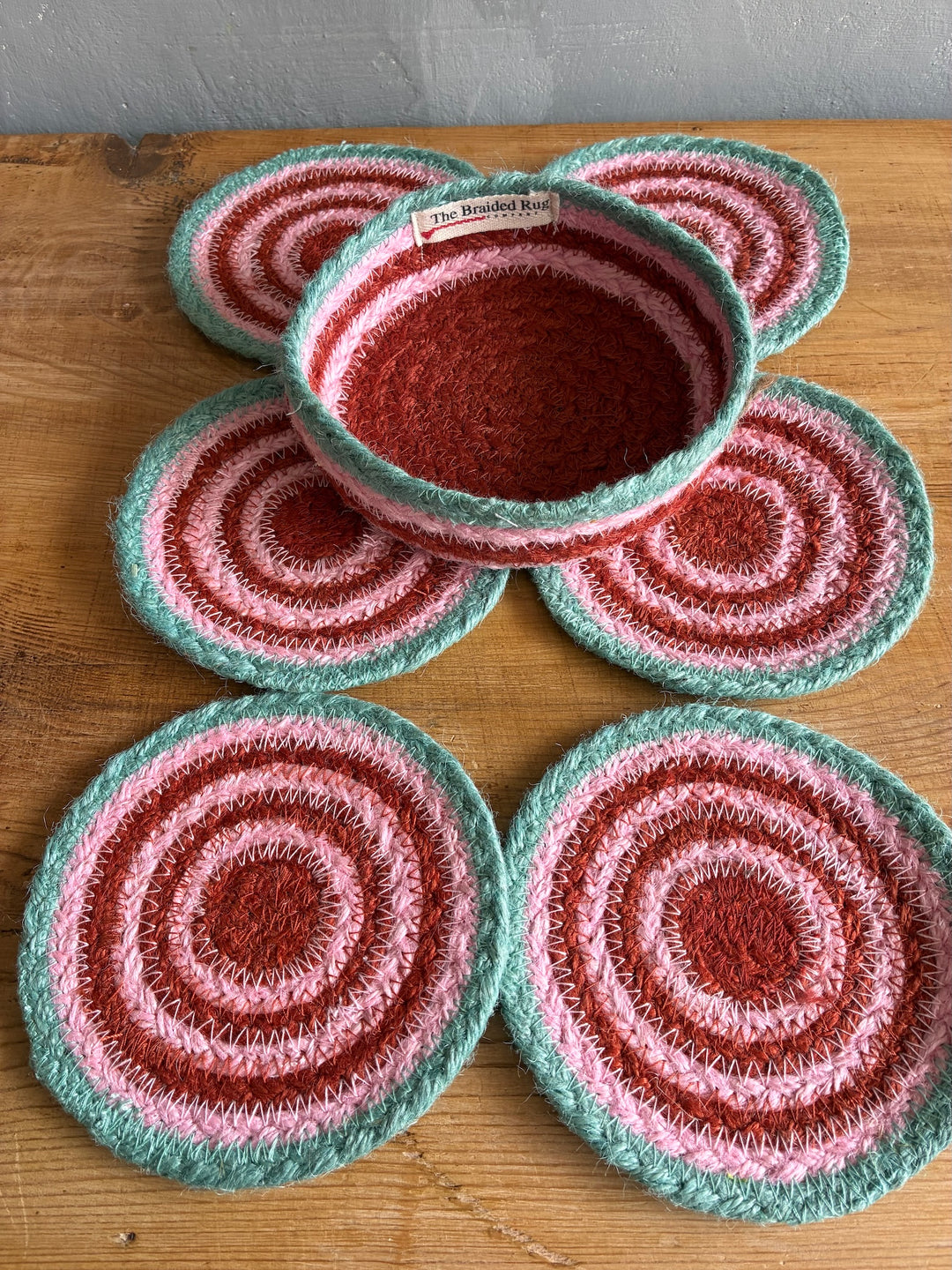 Set of Six Jute Coasters - Strawberry Tulip