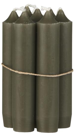 bundle of short olive green dinner candle for sale at Source for the Goose, Devon