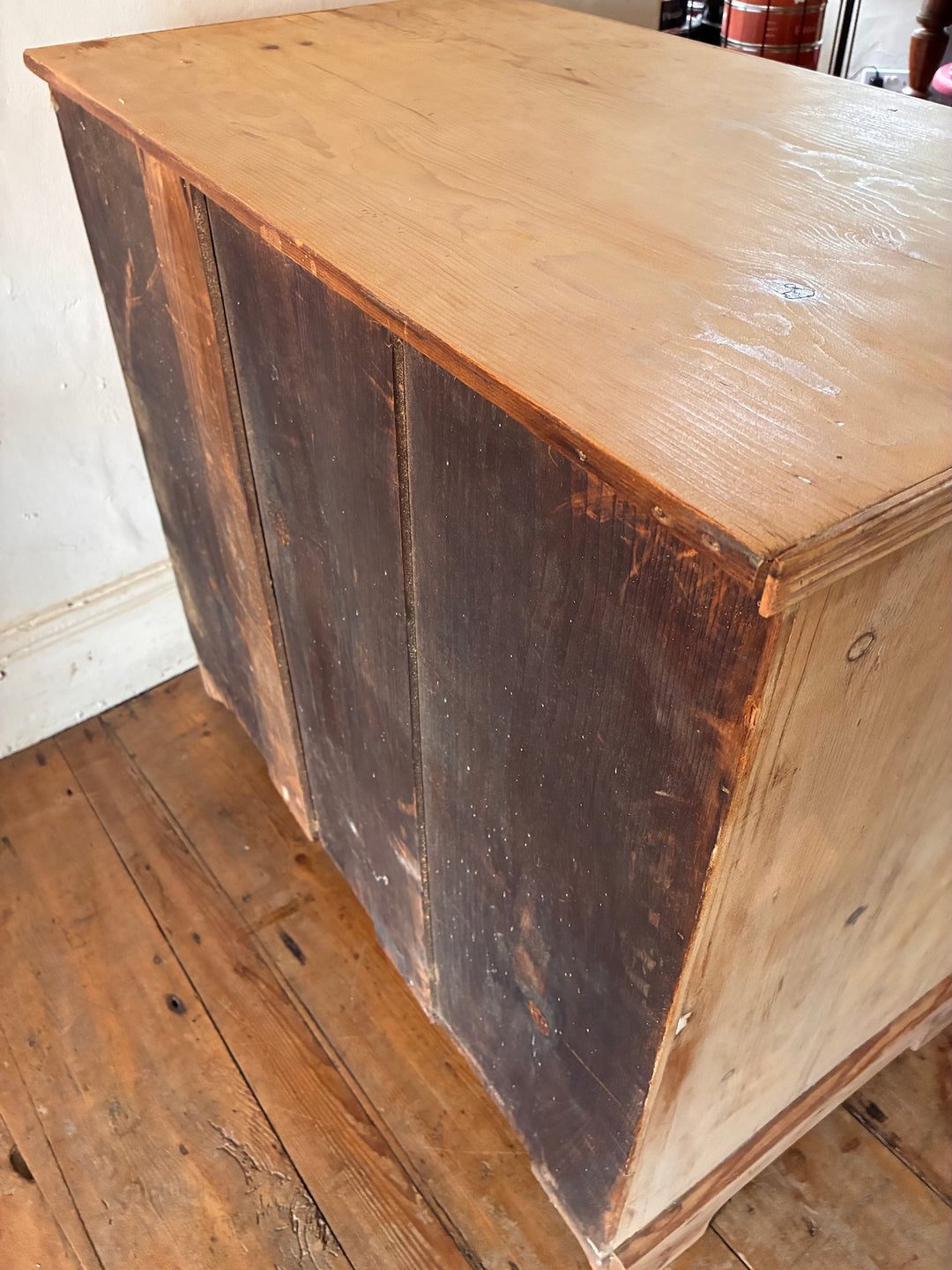Small Antique Victorian Pine Chest of Drawers showcasing rustic wood details, perfect for vintage home decor in Devon.