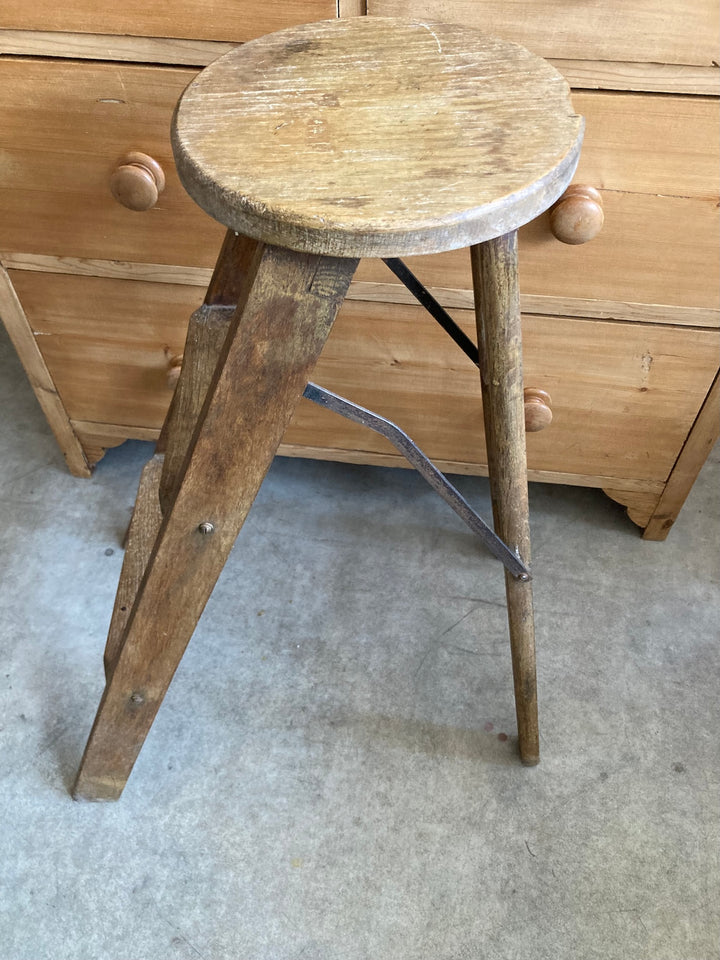Small vintage two-step ladder with round top, perfect for lamp or plant display, by Source for the Goose, Devon.