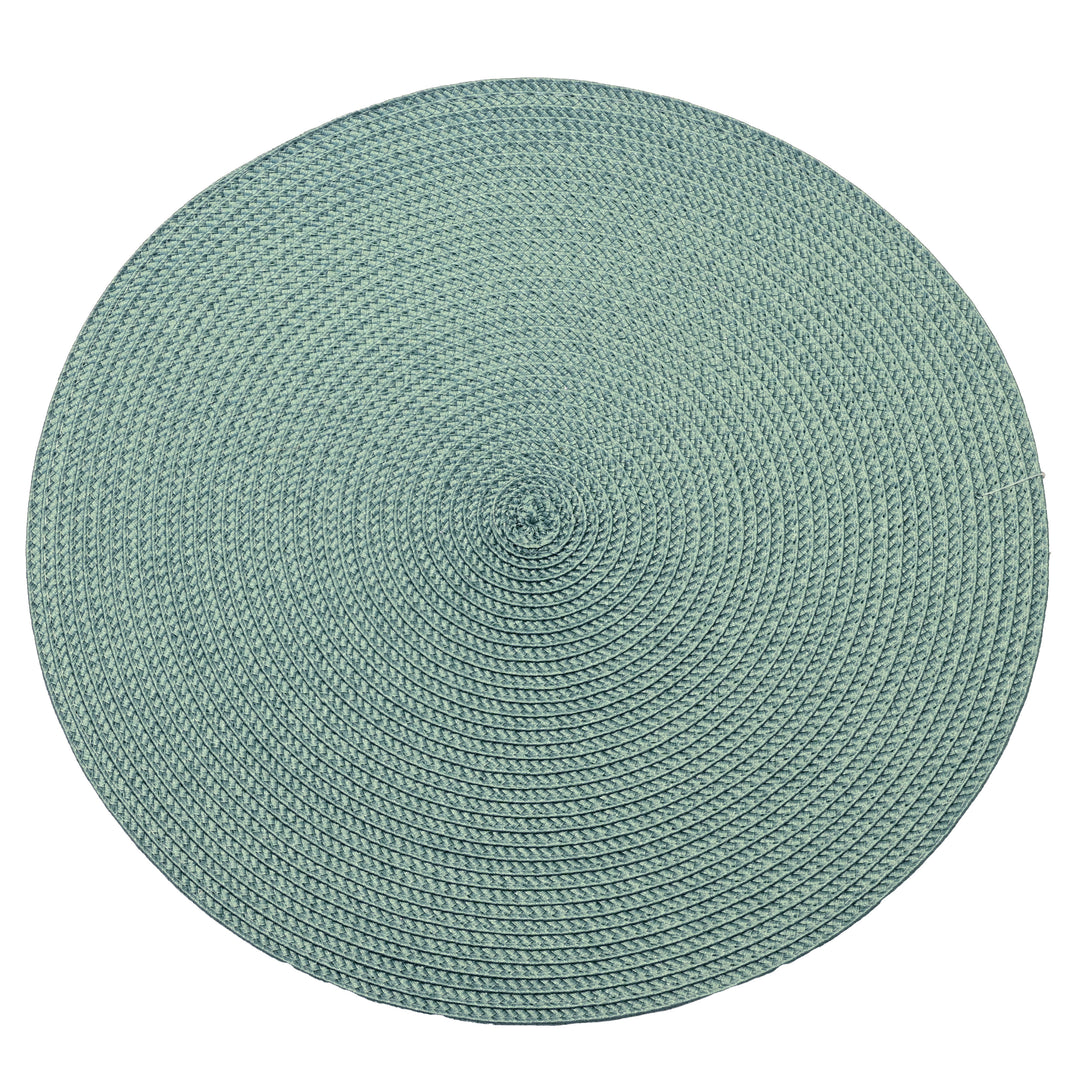 Woven Soft Green Circular Placemat showcasing a delicate ribbed pattern in cool eucalyptus green.