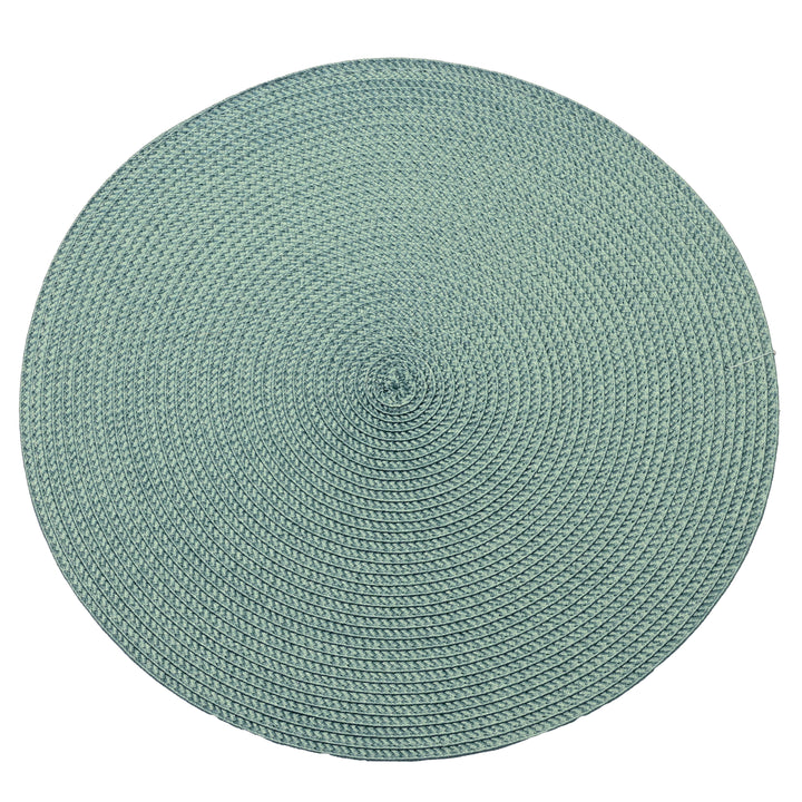 Woven Soft Green Circular Placemat showcasing a delicate ribbed pattern in cool eucalyptus green.