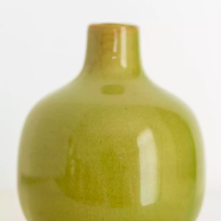 Dainty ceramic bud vase in crisp apple green, perfect for home decor from Source for the Goose, Devon.